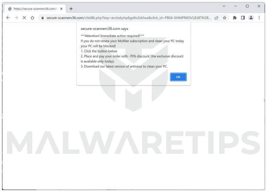 Screenshot of Secure-Scannerv36.com Fake Antivirus Scan