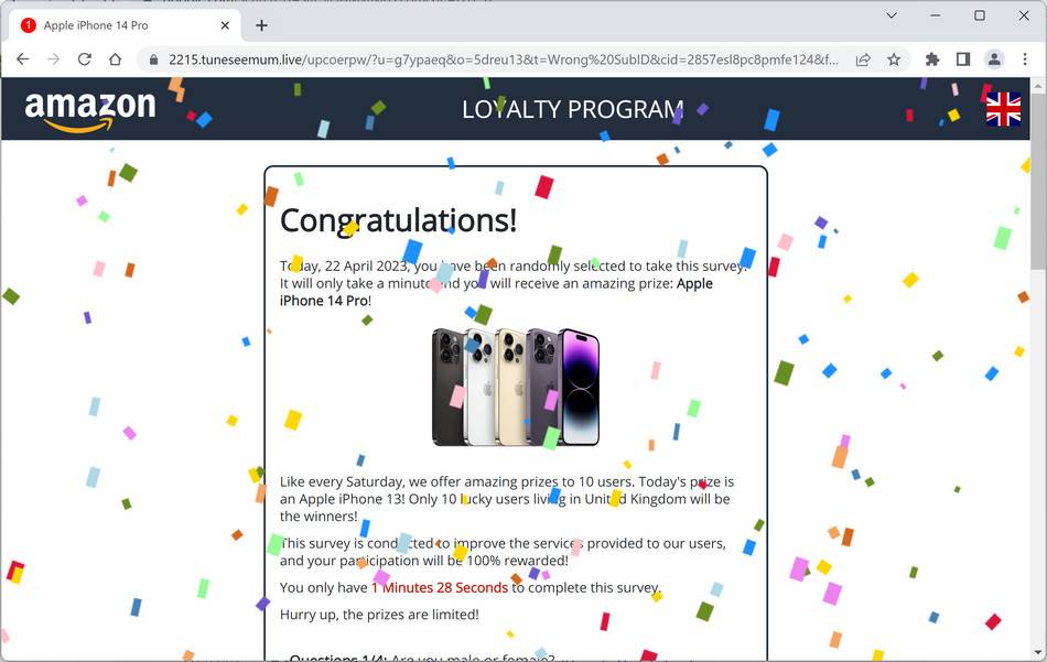 Screenshot of Tuneseemum.live Fake Survey