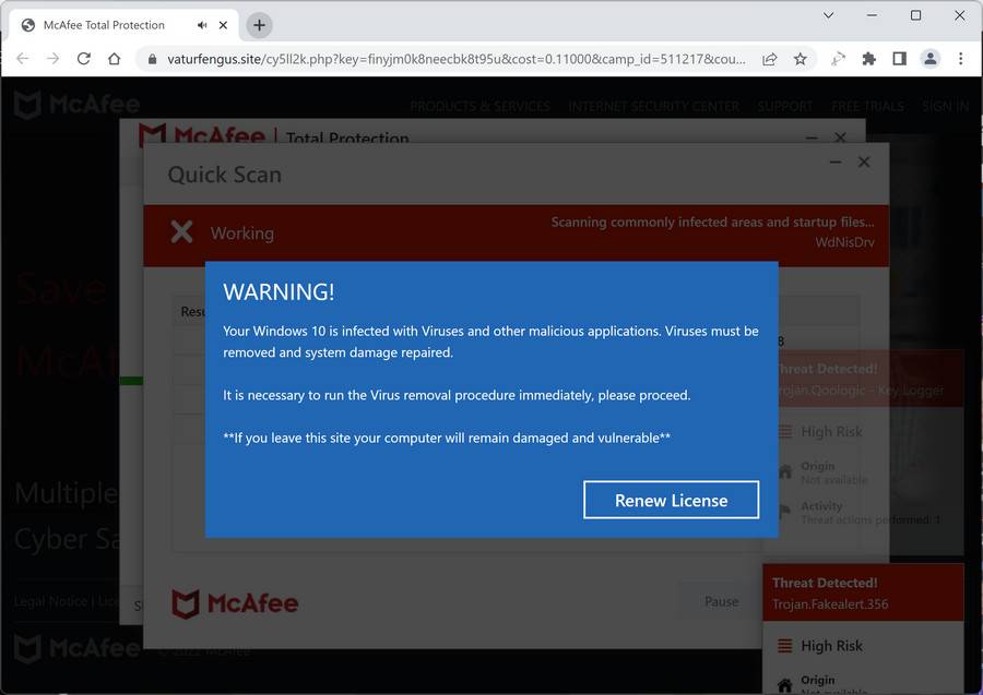 Screenshot of Vaturfengus.site Fake Antivirus Scan