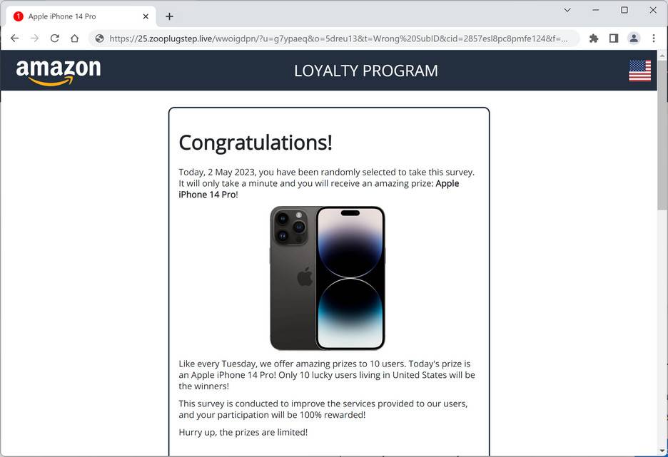 Screenshot of Zooplugstep.live Fake Survey