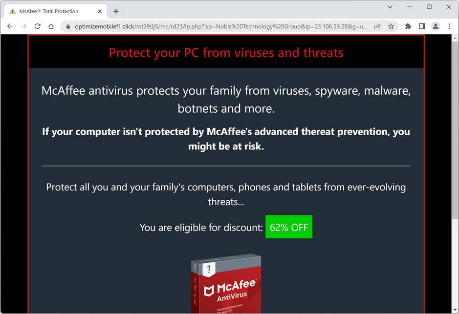 Image: Optimizemobilef1.click Fake Antivirus Scan