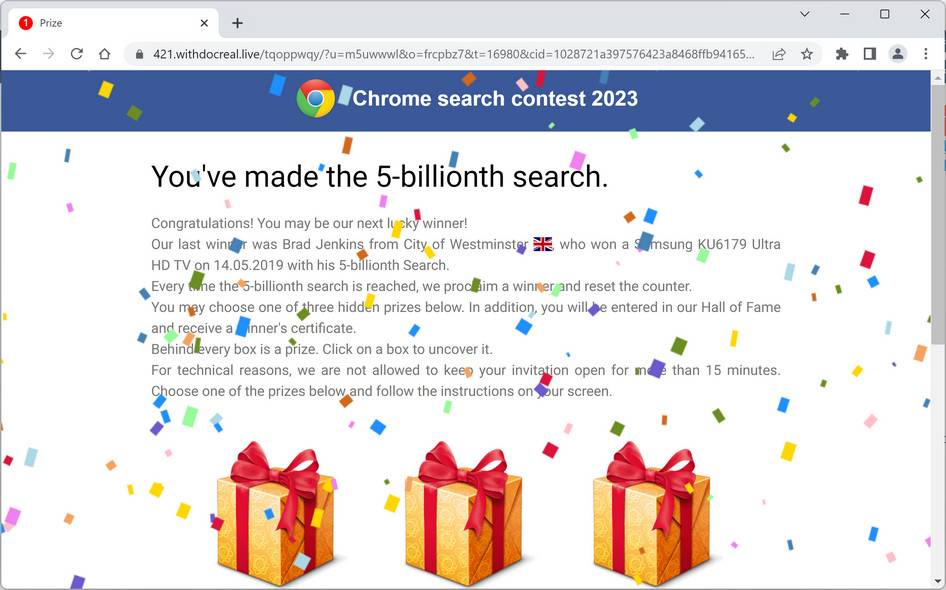 Image: Chrome browser is redirected to Withdocreal.live