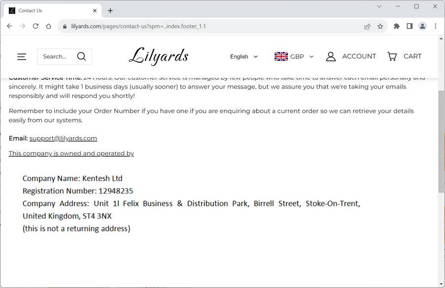 Lilyards.com scam