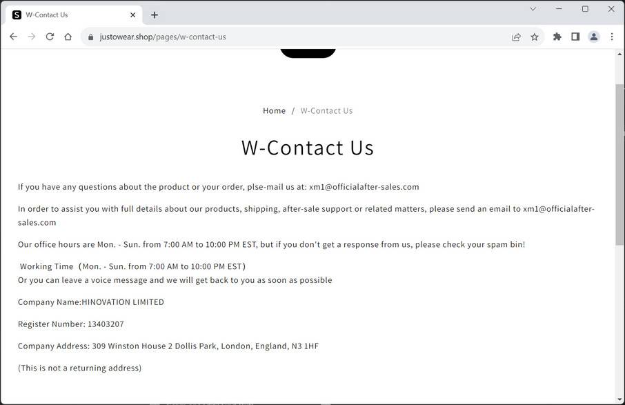 Justowear.shop scam