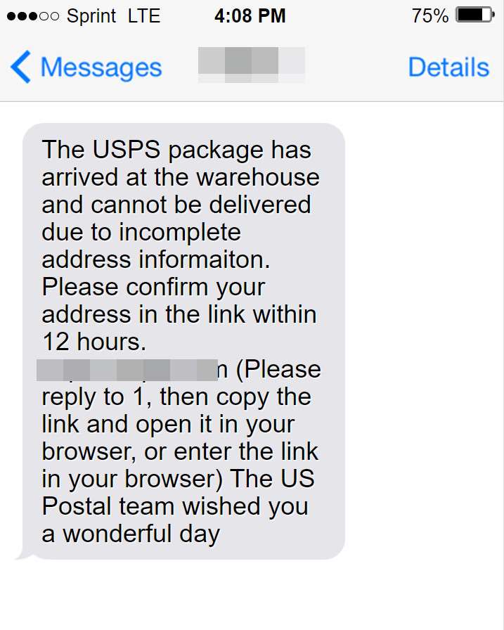 USPS Incomplete Address Scam