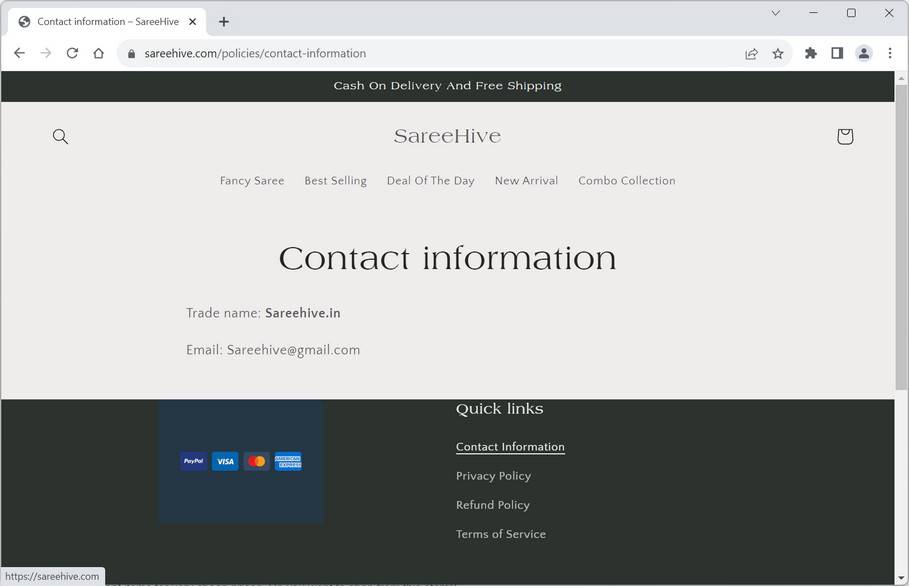 image Sareehive.com scam