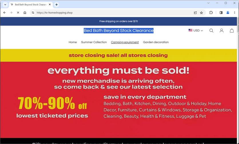 Beware Of 'Bed Bath & Beyond Stock Clearance' Scam Websites