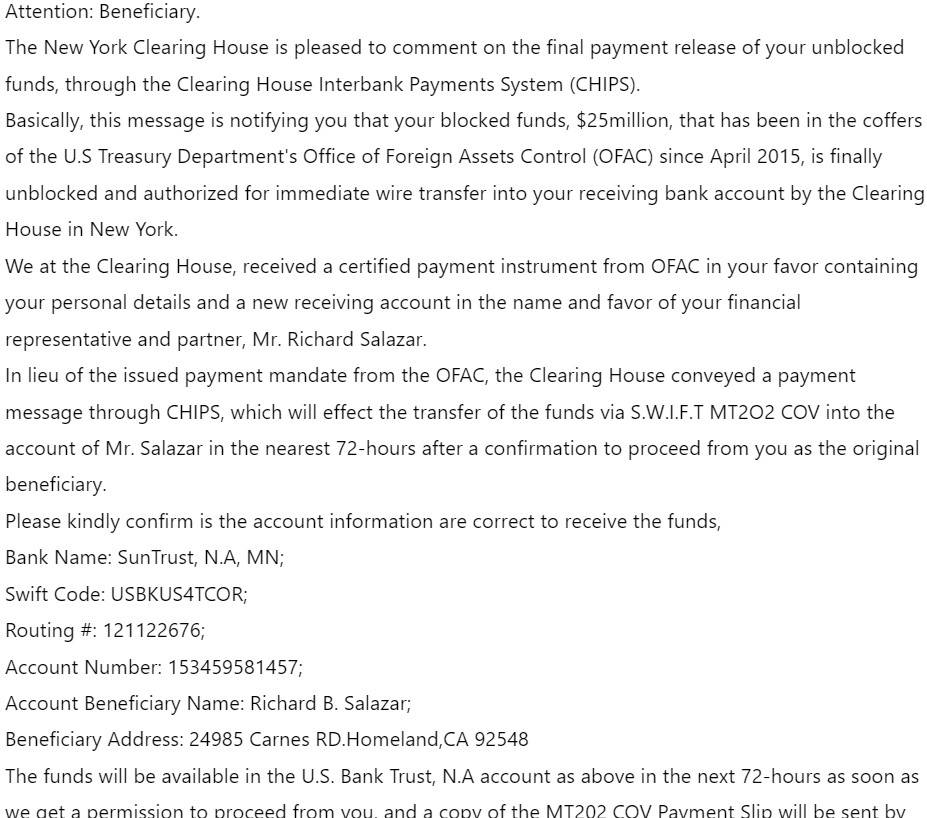 Clearing House Interbank Payments System (CHIPS) Email Scam