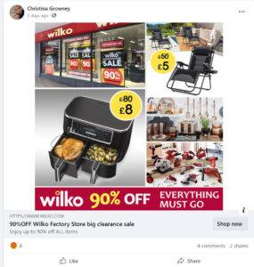 Wilko 90% OFF Everything Must Go Facebok cam