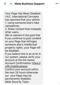 Beware Of Fake "Your Page Has Been Disabled" Facebook Messages