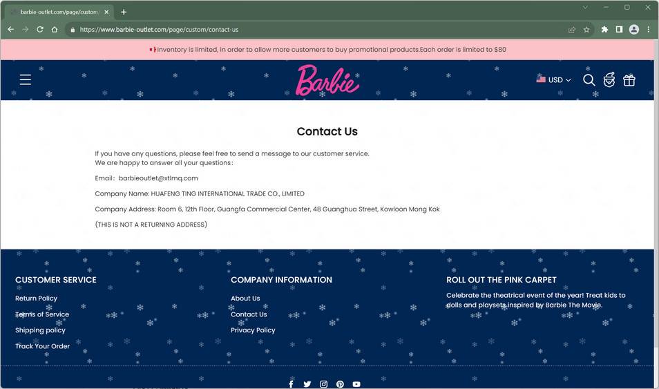 Don't Fall For Barbie-outlet.com - It's A Scam Site