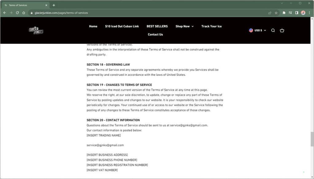 glacierjunkies.com fake details