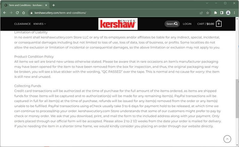 kershawcutlery.com same tos fake details