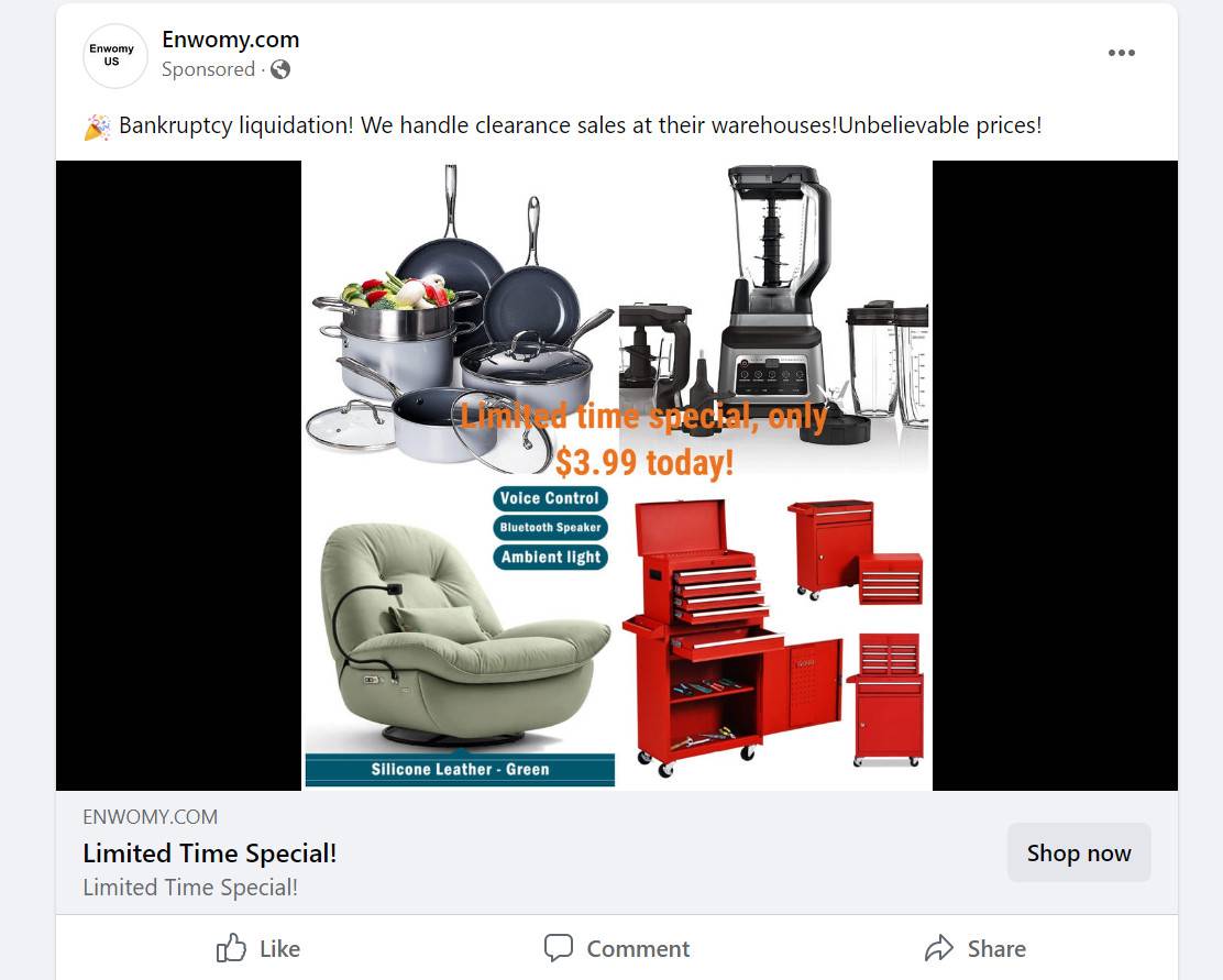 Beware Of Clearance Sale: All Items 90% Off! Facebook Scam