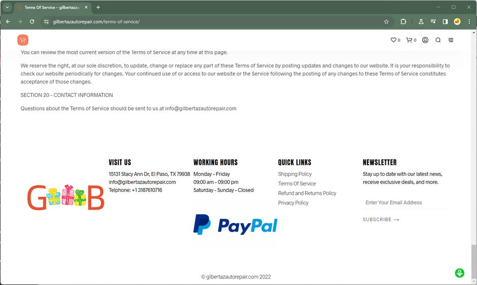 gilbertazautorepair.com scam
