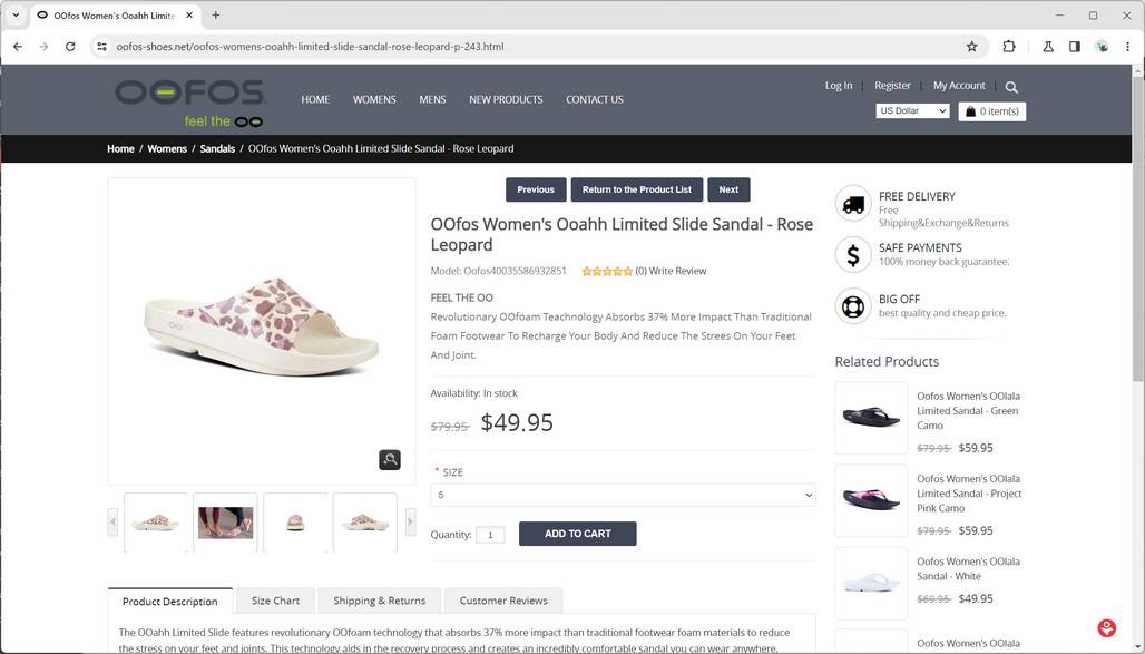 Oofos shoes Scam Store A Fake OOFOS Website