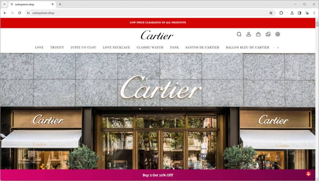 Ssshopstore.Shop Scam Store A Fake Cartier Website