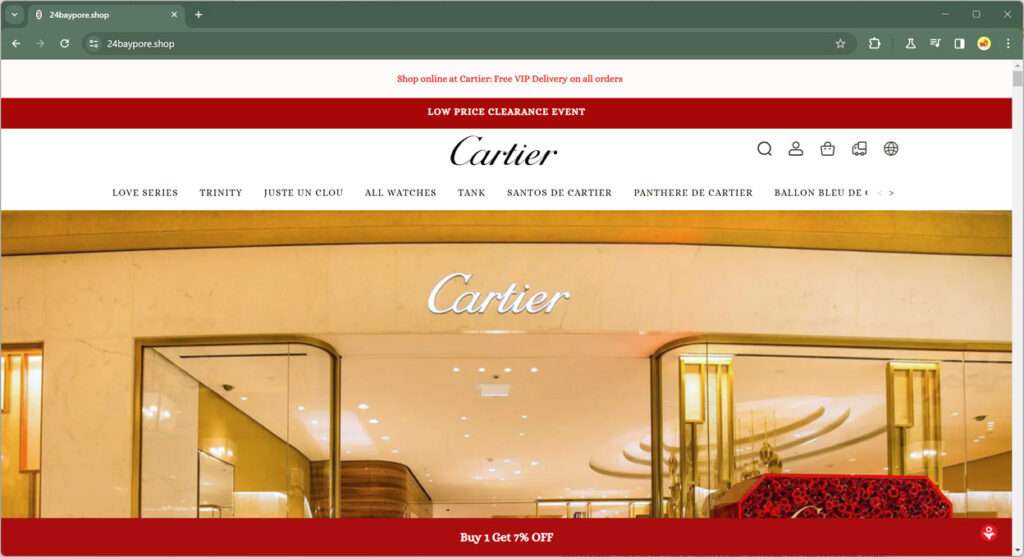 24Baypore.shop Scam Store A Fake Cartier Website