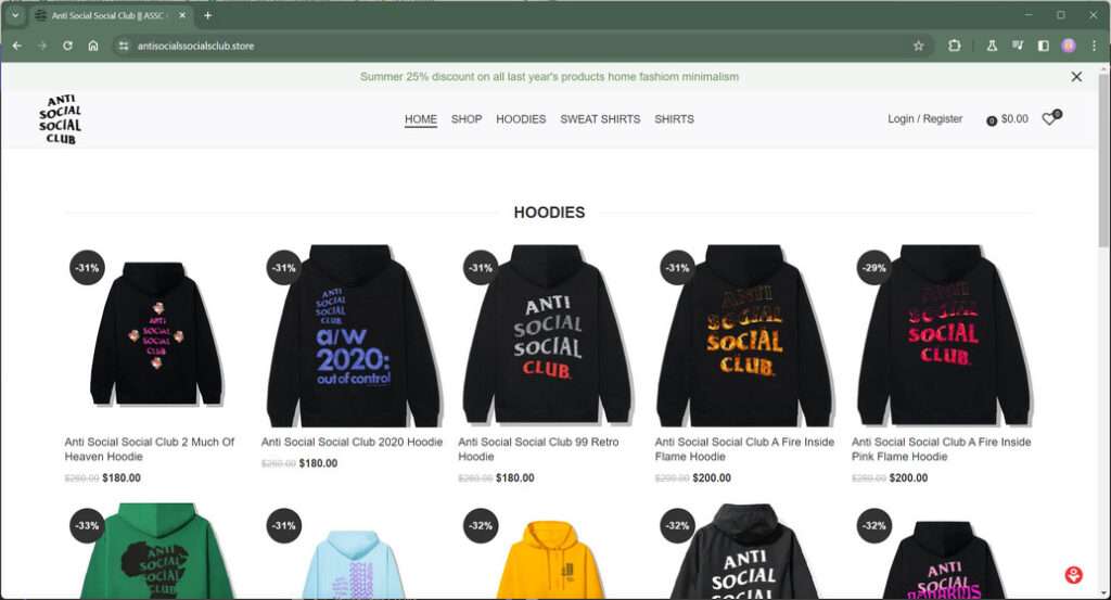 Antisocialssocialsclub.store Scam
