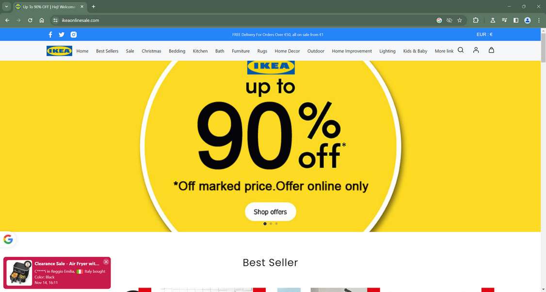 IKEAOnlineSale.com Scam Store: IKEA Year-End Sale Scam