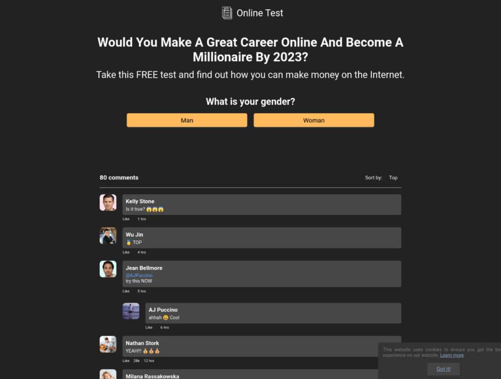 Would You Make A Great Career Online And Become A Millionaire pop up