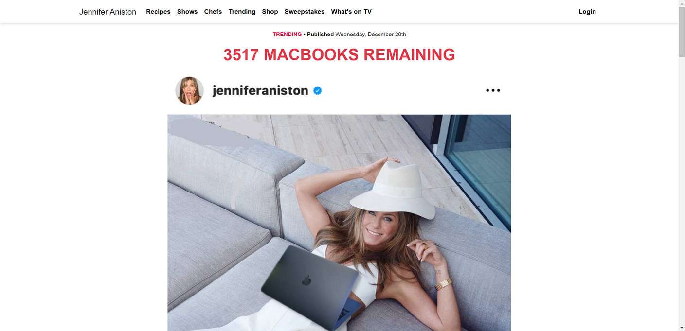 Don't Get Scammed By The Fake Jennifer Aniston MacBook Giveaway