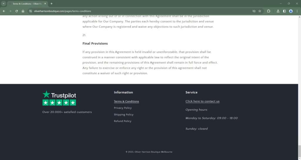 Oliverharrisonboutique.com Scam