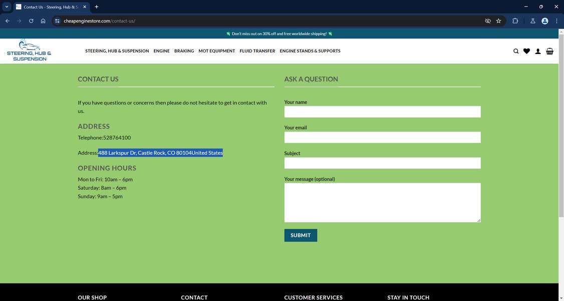 Cheapenginestore.com scam