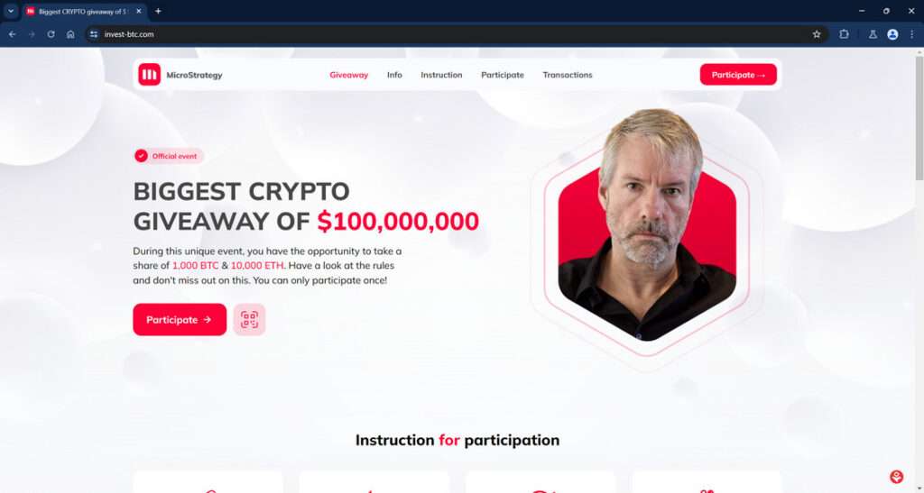 Invest btc.com Saylor Scam 1
