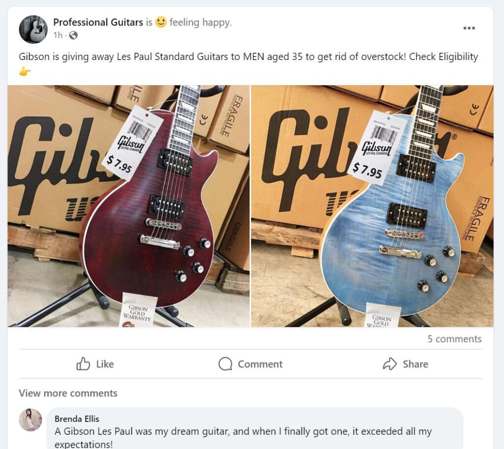 Sweetwater Gibson Les Paul Guitar Giveaway Scam 2