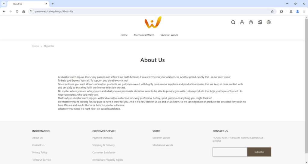 Pancowatch.shop scam