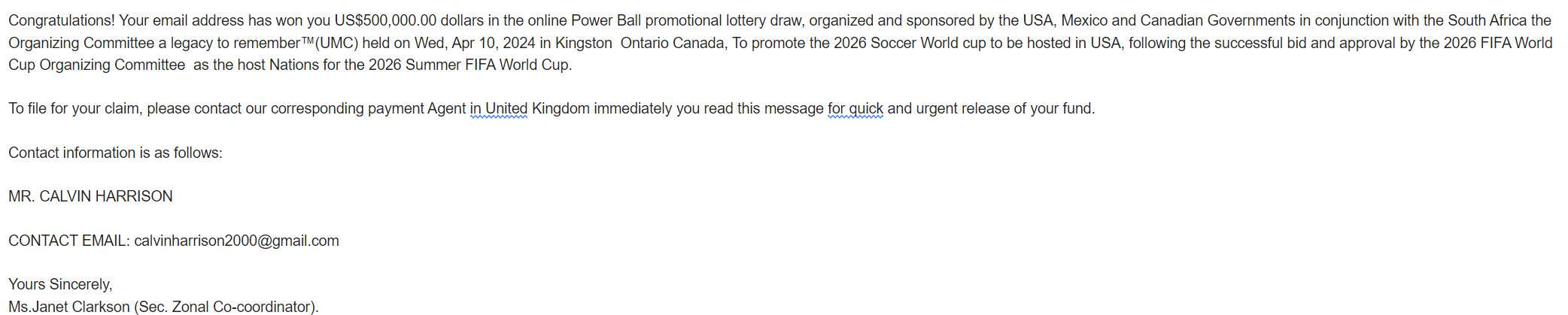 Scam FIFA EMAIL