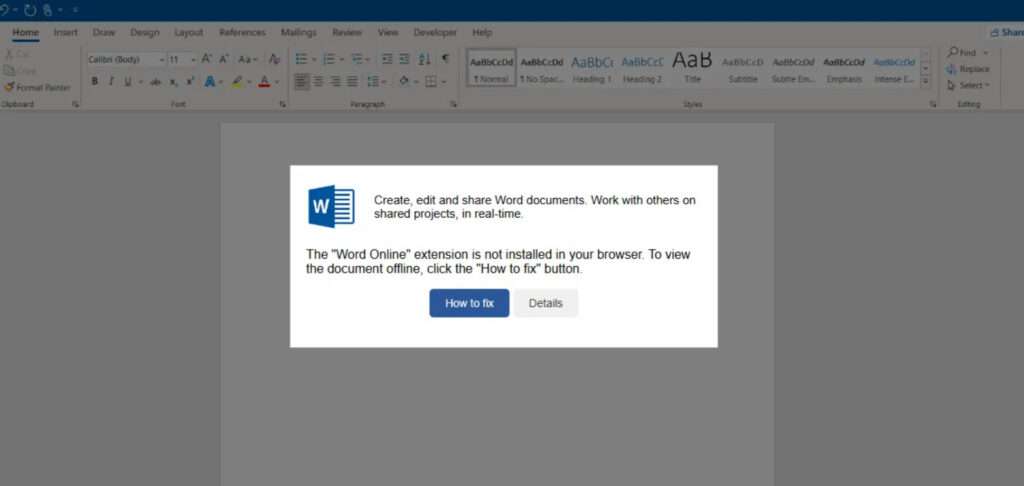 Word Online Extension Is Not Installed