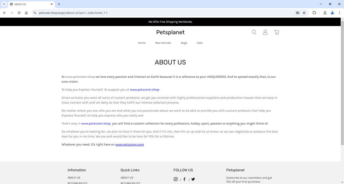 Petscarer.shop scam