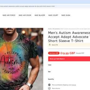 Fake Sportsdirectgb.com store using the Sports Direct logo on a generic product page