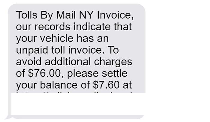 Tolls By Mail NY Invoice Text Scam