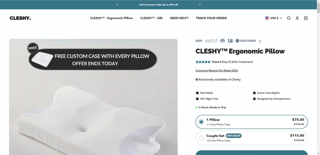 CLESHY Ergonomic Pillow