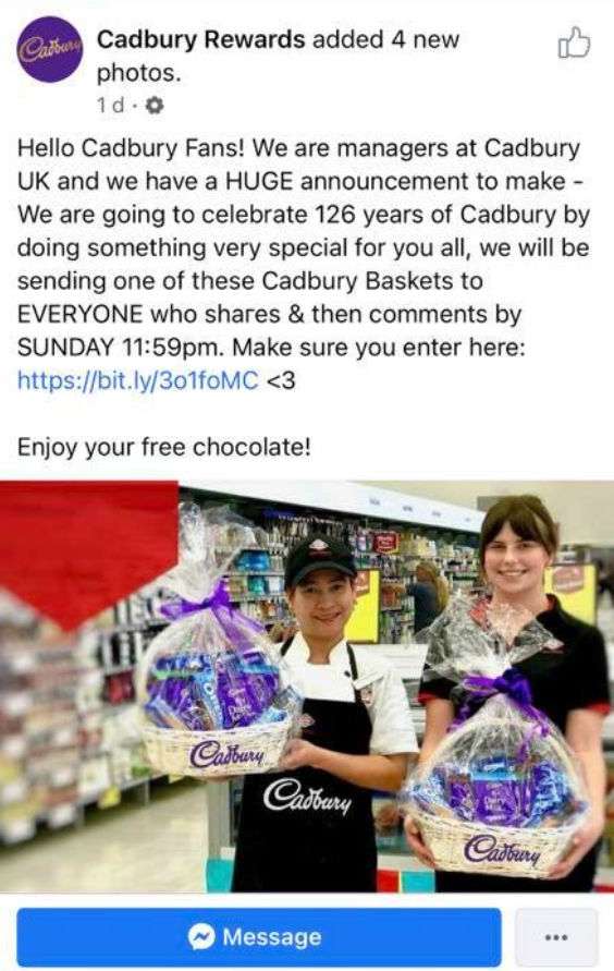 Cadbury Rewards Scam