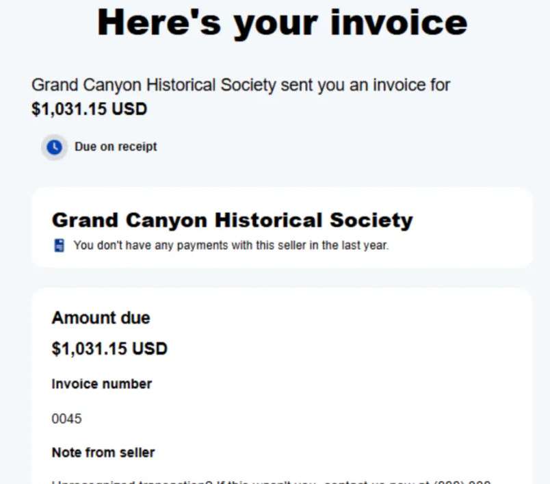 Grand Canyon Historical Society scam