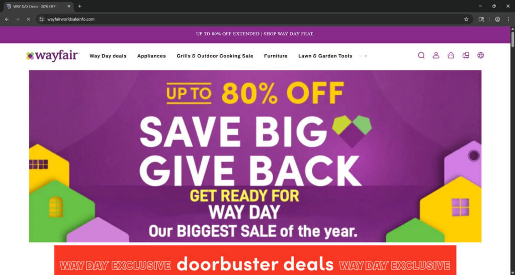 Wayfair Scams and Fake Websites: How to Stay Safe 1 Wayfairworldsaleinfo.com scam