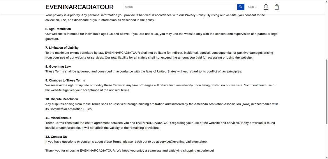 Eveninarcadiatour.shop scam