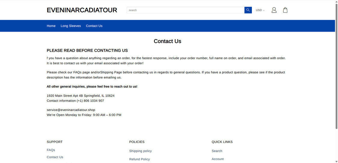 Eveninarcadiatour.shop scam