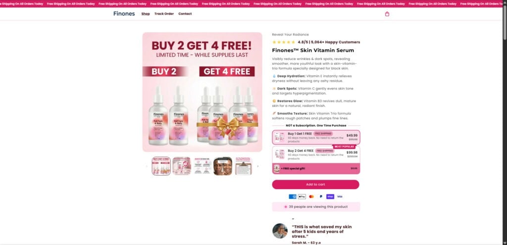 Finones Skin Vitamin Serum EXPOSED - Scam Ads & Red Flags 1 2 36