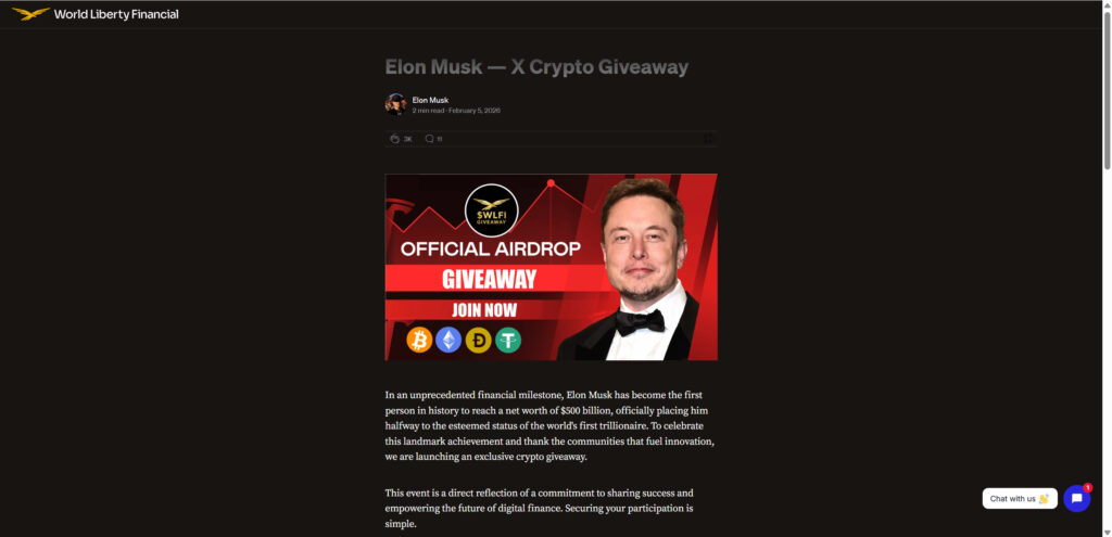 Elon Musk WLF Tokens Giveaway Scam: The 2X Back Crypto Trap 1 6