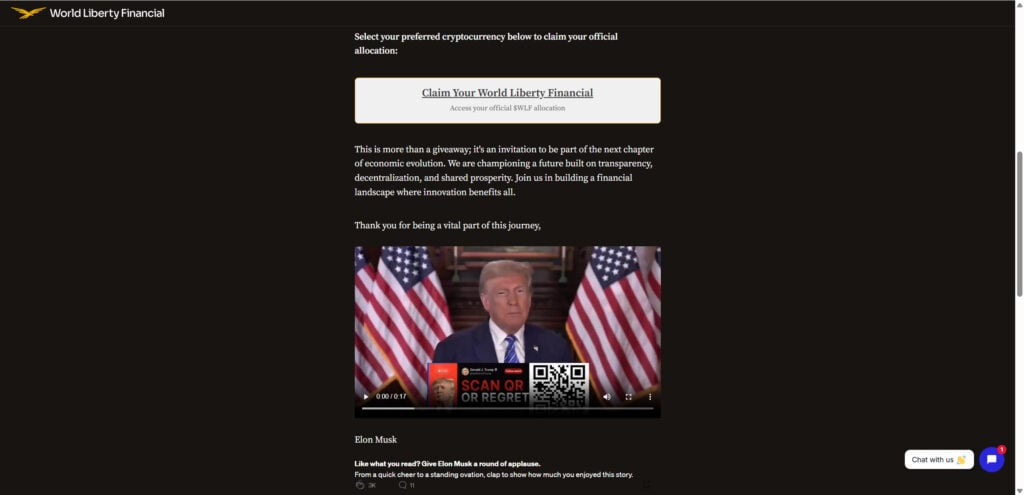 Elon Musk WLF Tokens Giveaway Scam: The 2X Back Crypto Trap 2 8