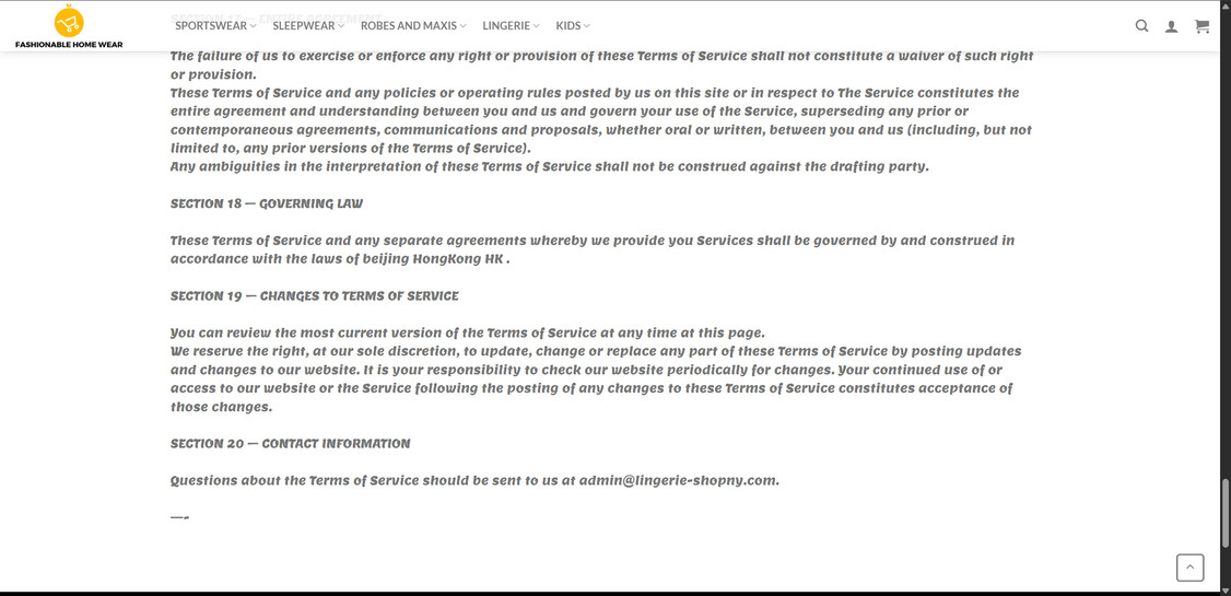 Lingerie shopny.com scam 1