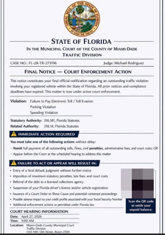 Court Enforcement Action Notice Scam Texts - Fake Tickets & QR Codes 1 1 85