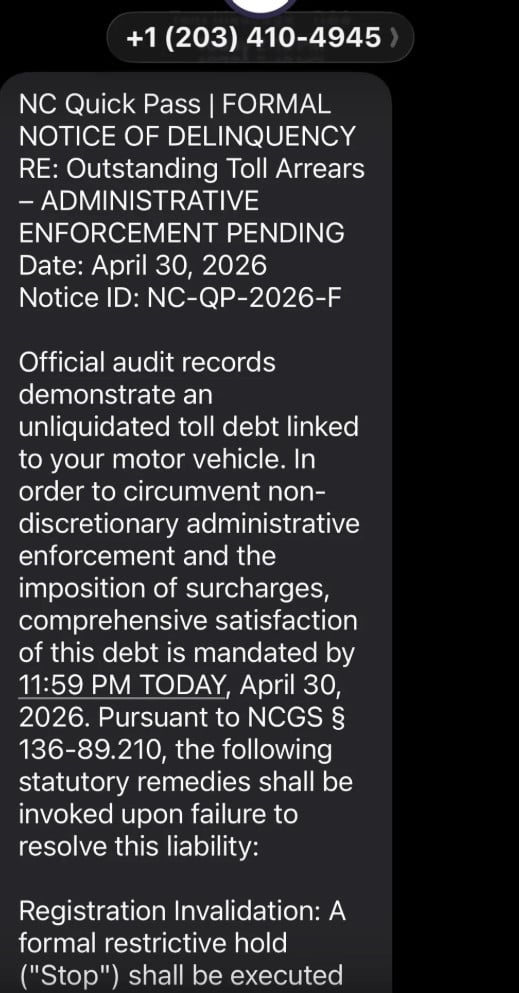 Formal Notice of Delinquency Text Scam EXPOSED: Fake Toll Debt Warning 1 1 1
