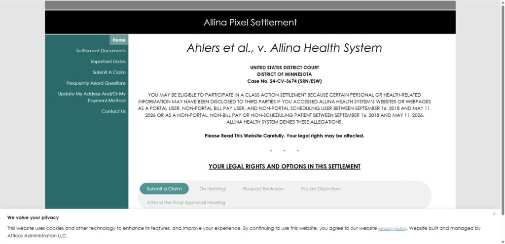 Allina Pixel Settlement 2026: $12.5M Privacy Payout, Eligibility And Deadline 1 1 87