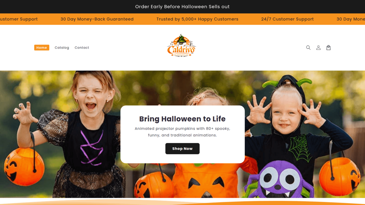 Caldrivo Scam or Legit? What Really Arrives and Why Refunds Are So Difficult 1 Caldrivo homepage displaying its current Halloween product catalog